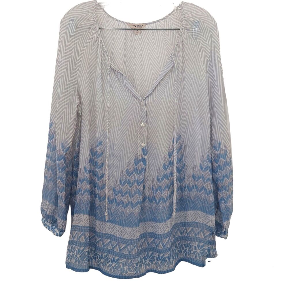 Lucky Brand Top Chiffon Peasant Blue Gray Women's Medium